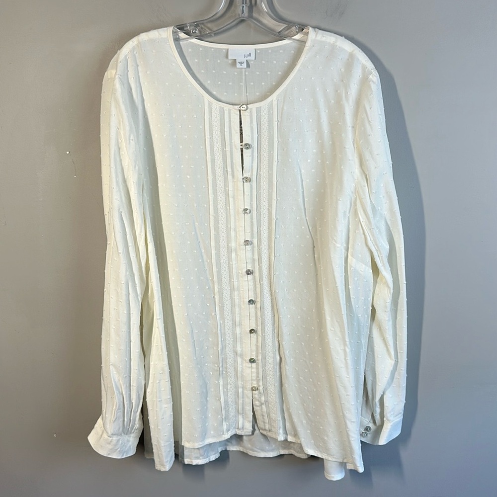 NWT J. Jill Sheer Swiss Dot Button Down Top Size XL